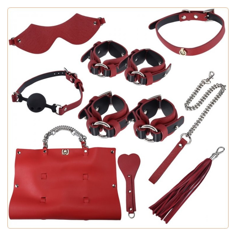 Precioso Kit de Viaje Bondage de 9 Piezas Hecho de Cuero Ecológico