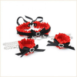 Tierno Kit Bondage de Collar con Cadena y Esposas