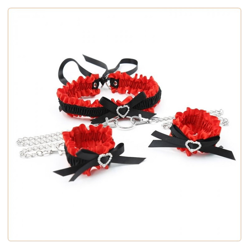Tierno Kit Bondage de Collar con Cadena y Esposas